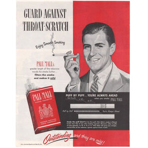 Vintage Original Pall Mall Magazine Advertisement Color 1950s Tobacciana